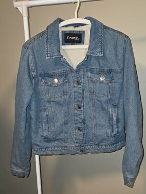 George Light Blue Denim Jacket with White Sherpa Lining Size L